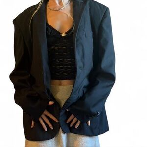 Black Dark academia style gothic glam blazer coat M silky interior